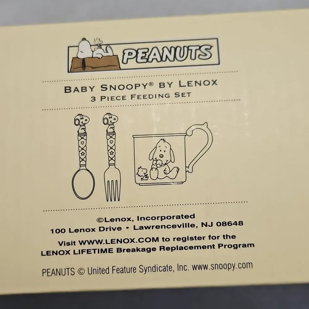 NIB Vintage Baby Snoopy By Lenox Silver Plated Feeding Set